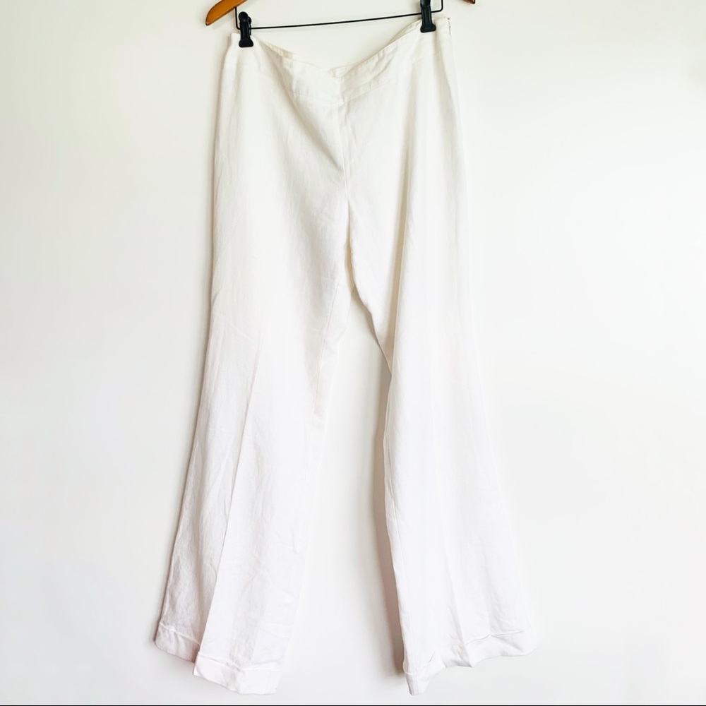 Tory Burch 100%Linen Wide Leg Cuffed White Pants
